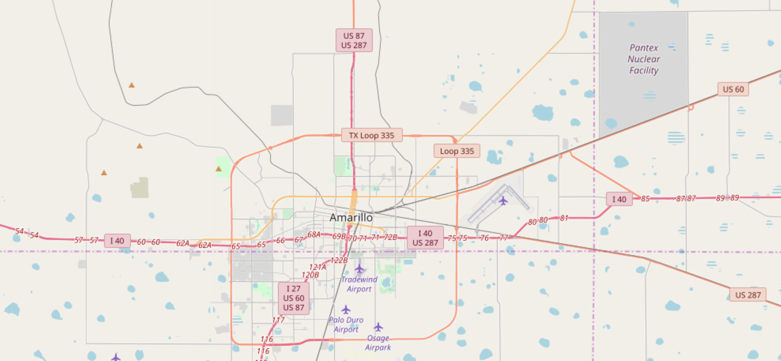 map of Amarillo roadways