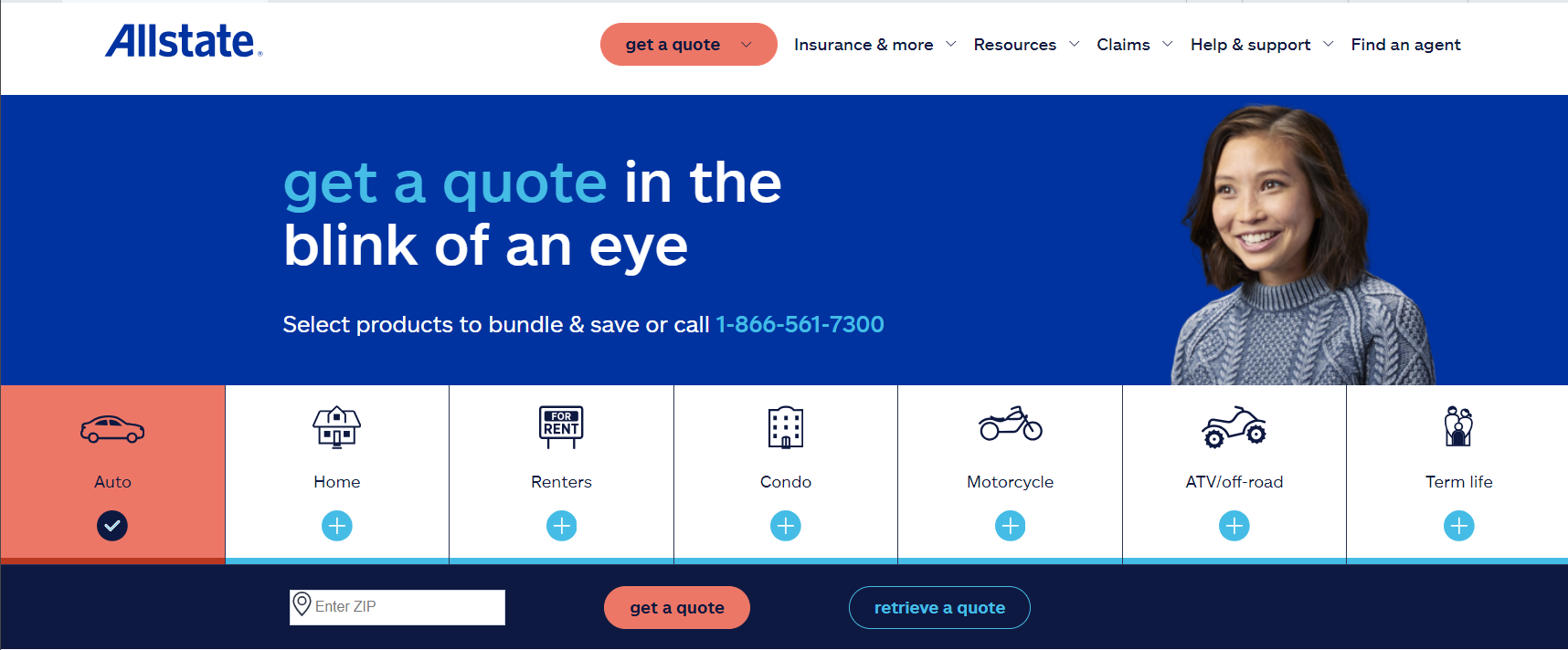 Allstate Site Screenshot: 10 Best Companies for Bundling Home and Car Insurance