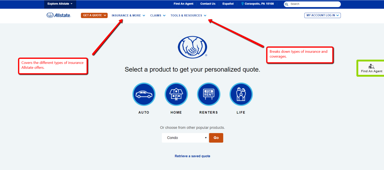 Witryna Allstate łatwa w użyciu