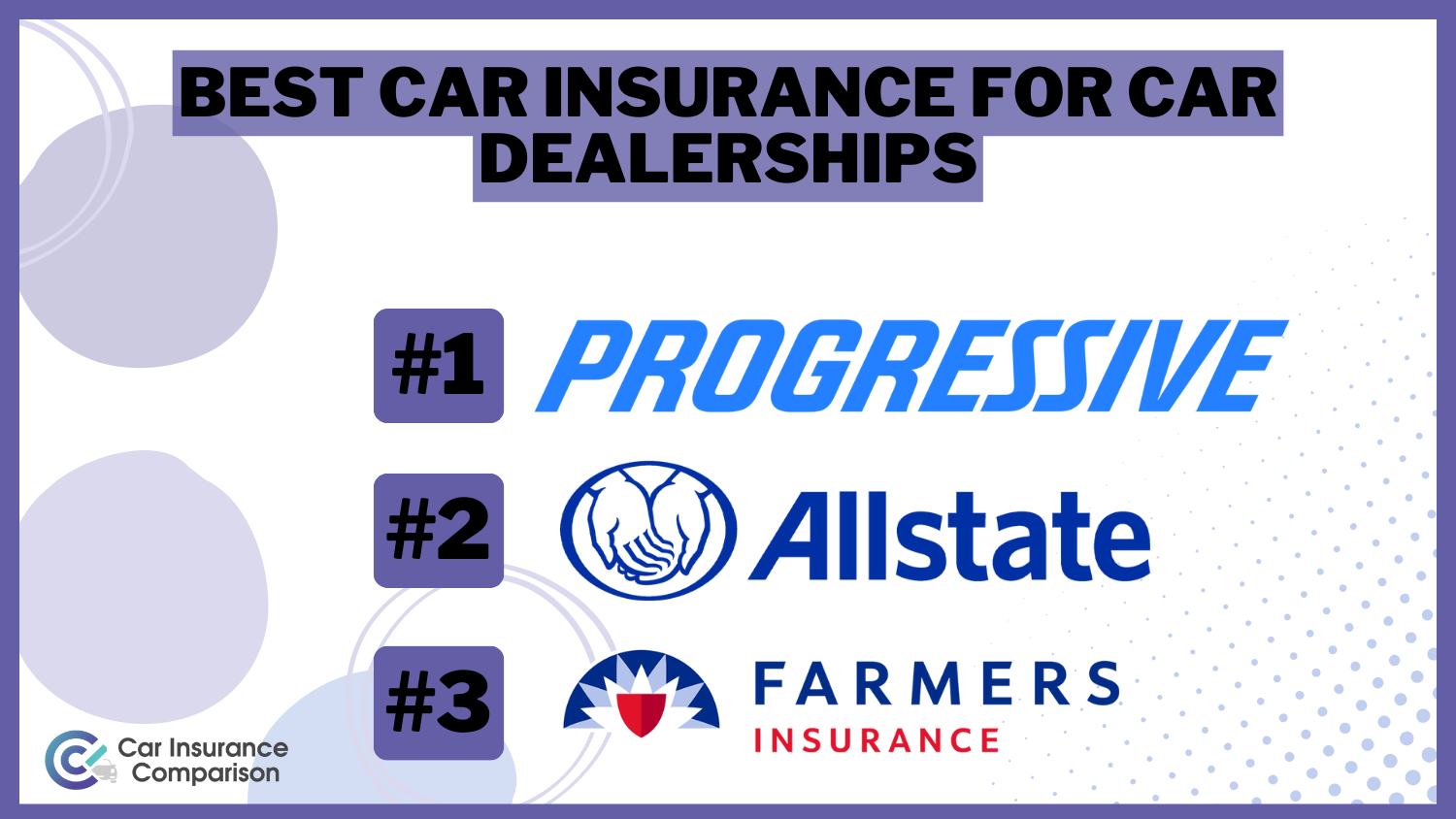 Best Car Insurance for Car Dealerships: Progressive, Allstate, and Farmers.