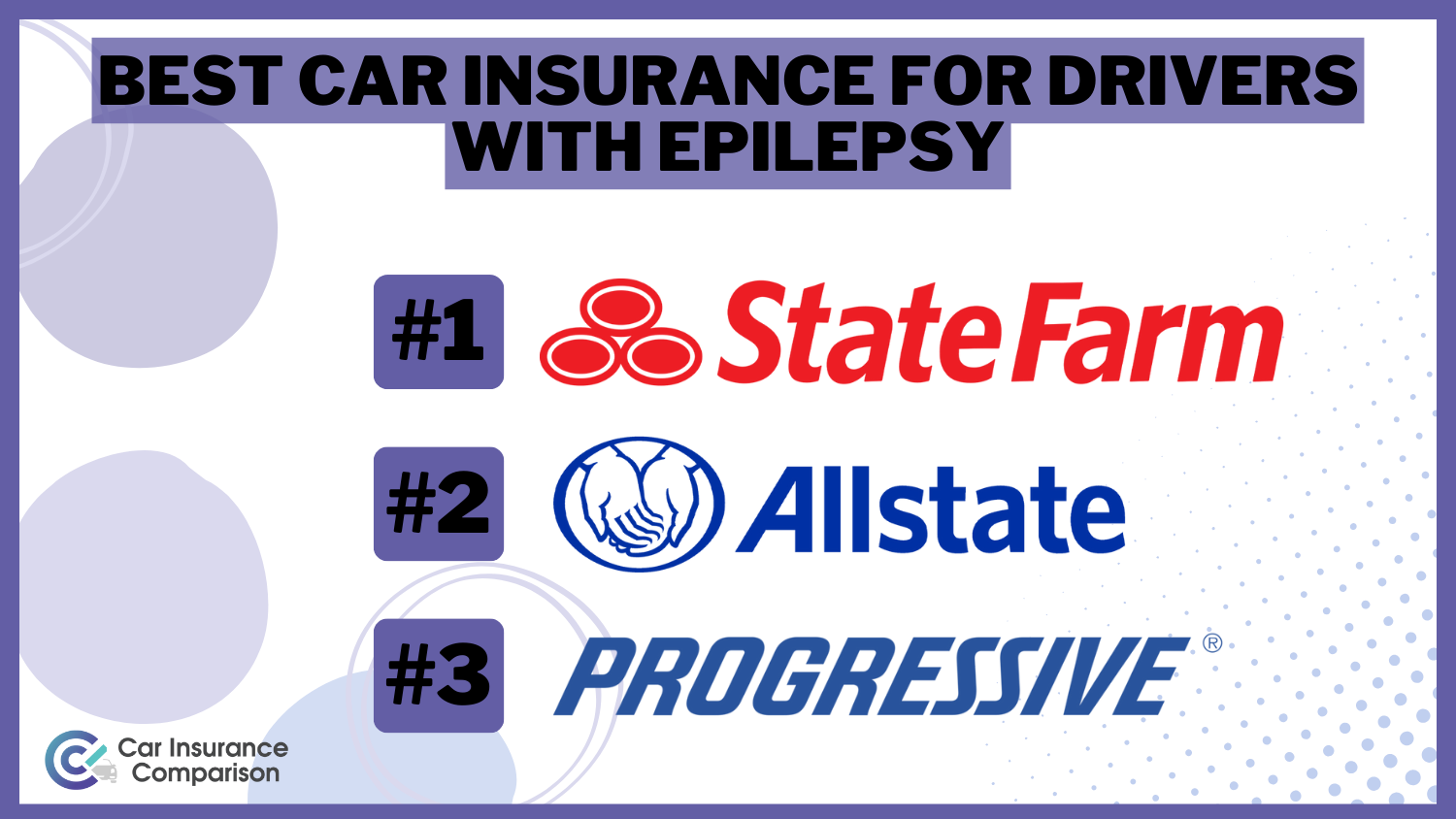 3 Best Car Insurance for Drivers With Epilepsy: State Farm, Allstate, and Progressive.