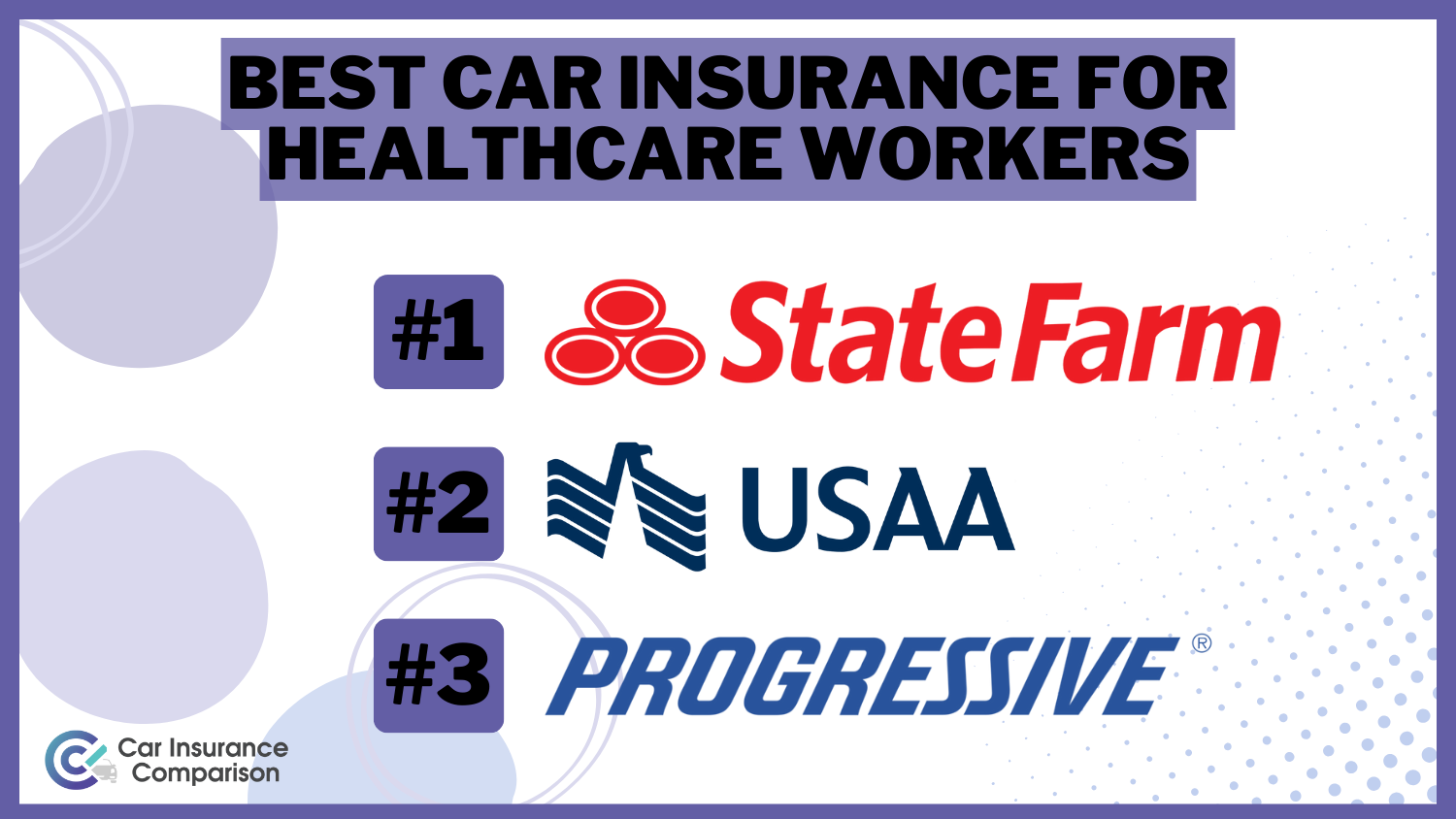 3 Best Car Insurance for Healthcare Workers: State Farm, USAA, and Progressive.