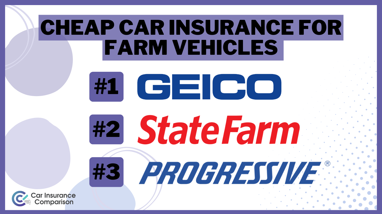 cheap car insurance for farm vehicles: Geico, State Farm, Progressive