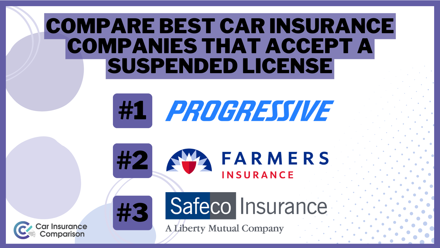 Compare Best Car Insurance Companies That Accept a Suspended License: Progressive, Farmers and Safeco