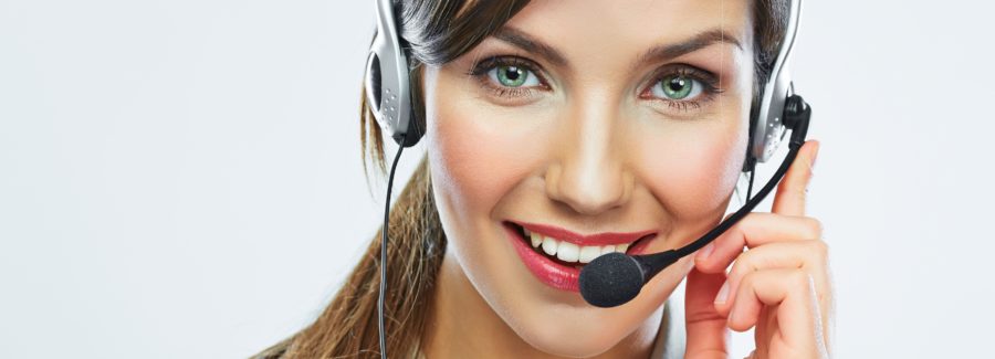 Customer support operator close up portrait. call center smiling operator with phone headset.