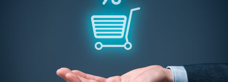 Discount and commission in e-shop.Sale represented by percentage symbol.