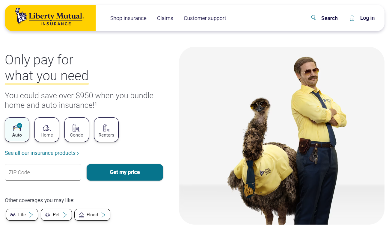 Liberty Mutual Site Screenshot: 10 Best Companies for Bundling Home and Car Insurance