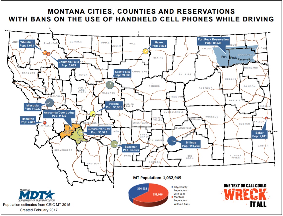 map of Montana with handheld bans