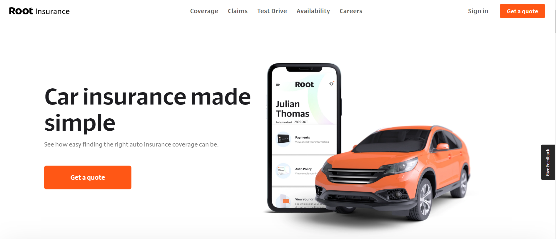 Root Insurance Homepage Screenshot: Root Car Insurance Review