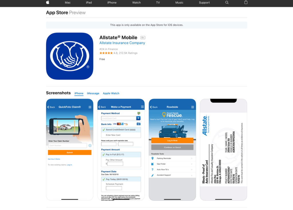 Allstate App Store zrzuty ekranu