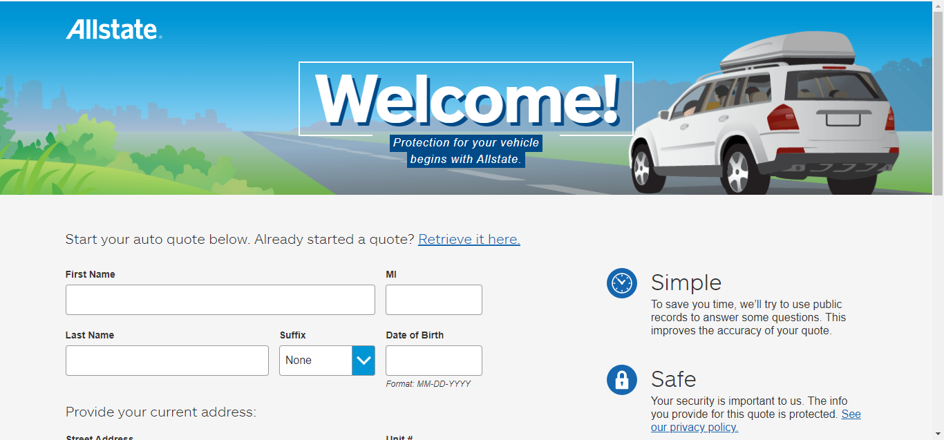Allstate Online Quotes Krok 2