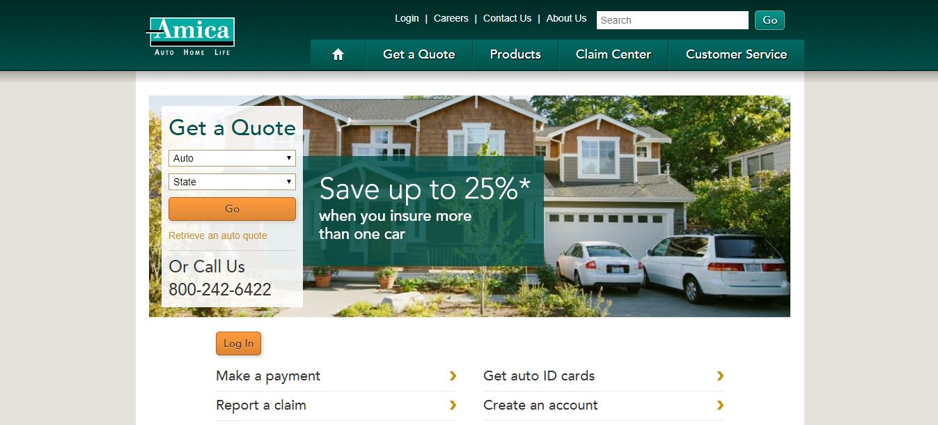 Amica vs. AAA Car Insurance: Amica Site Screenshot