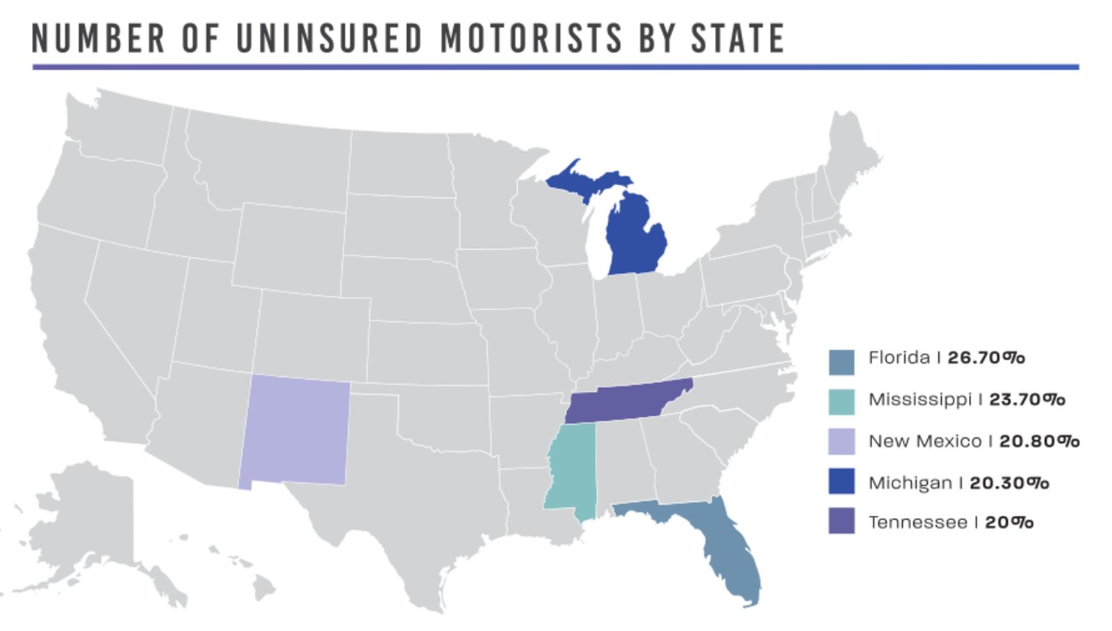 map of Uninsured Drivers by state