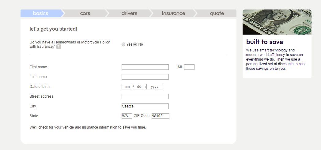 Esurance insurance quote personal info