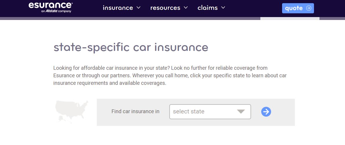 state specific car insurance Esurance site