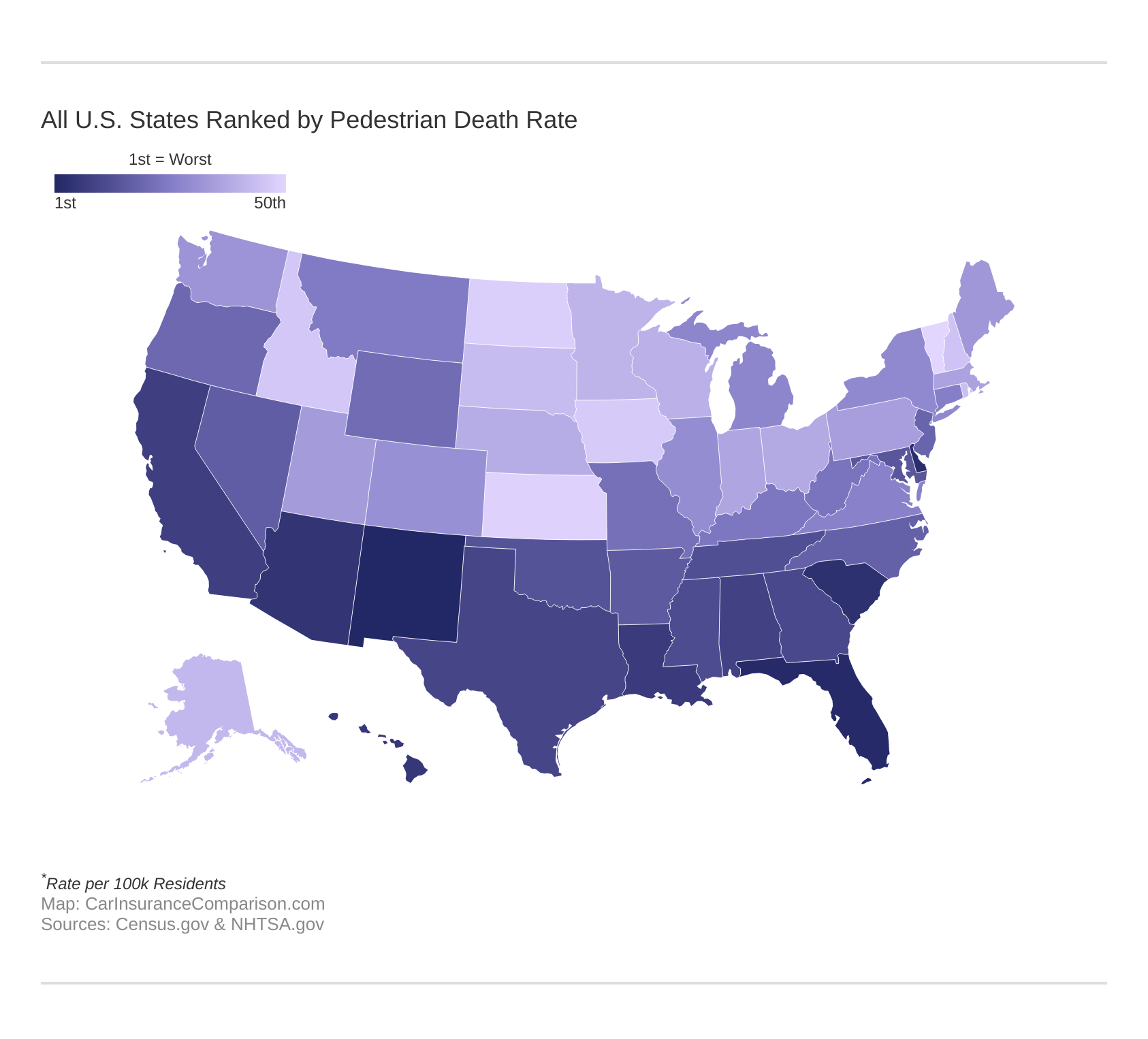 All U.S. States Ranked by Pedestrian Death Rate