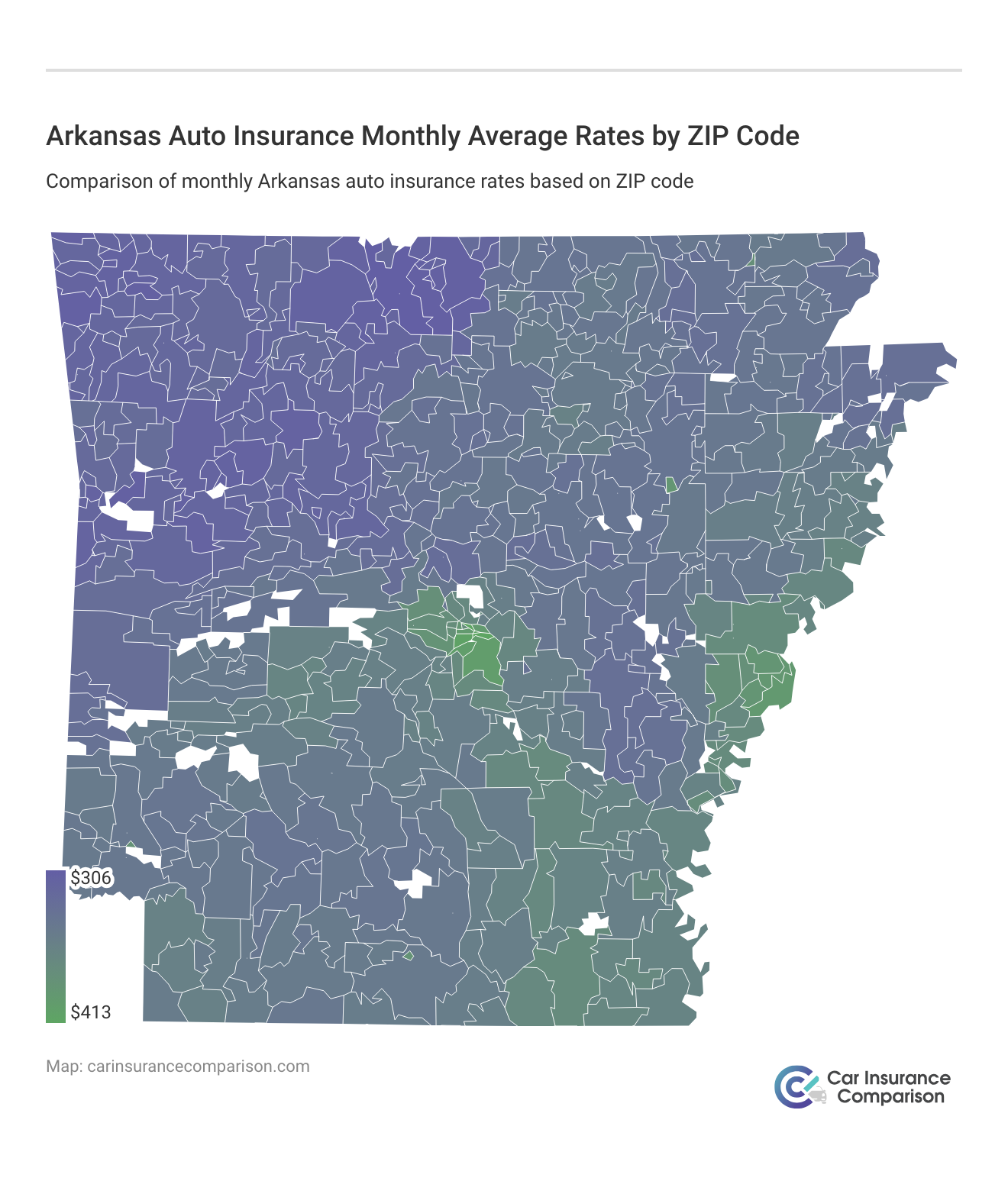 <h3>Arkansas Auto Insurance Monthly Average Rates by ZIP Code</h3>