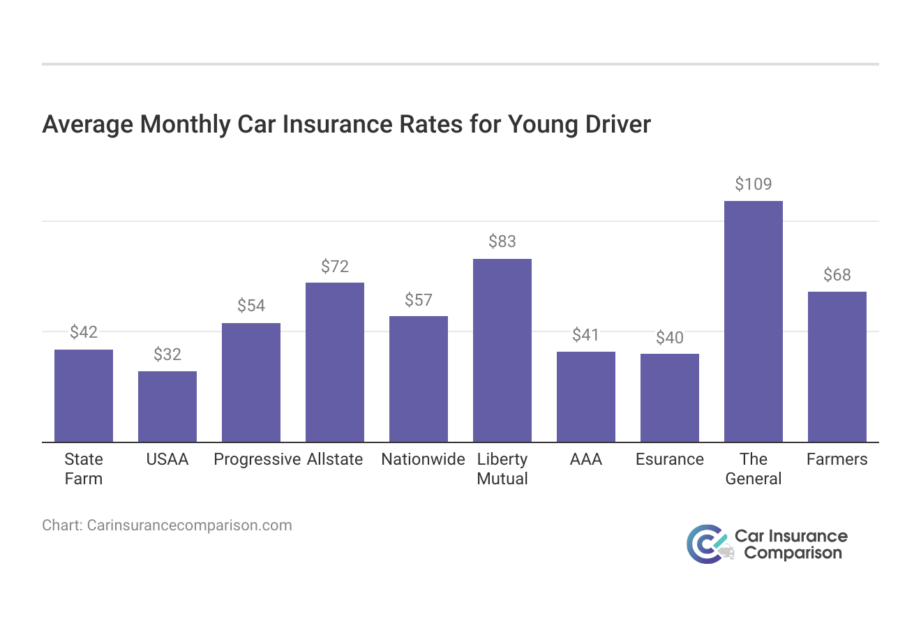 <h3>Average Monthly Car Insurance Rates for Young Driver</h3>