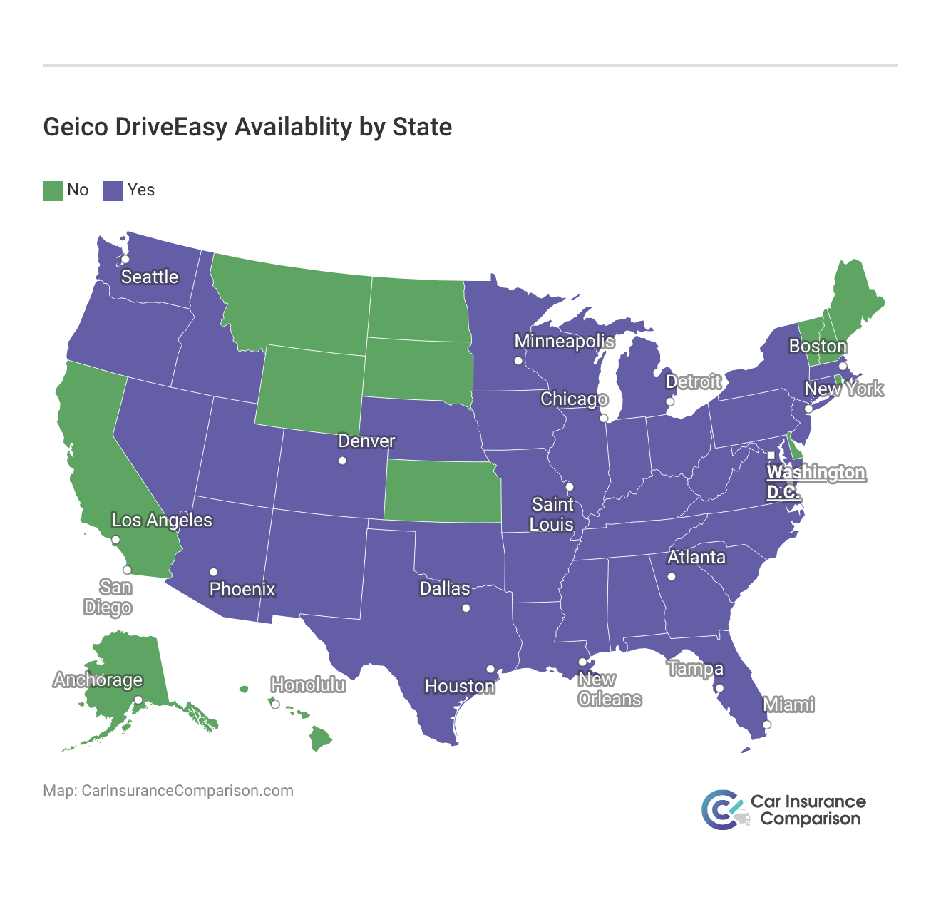 <h3>Geico DriveEasy Availablity by State</h3>