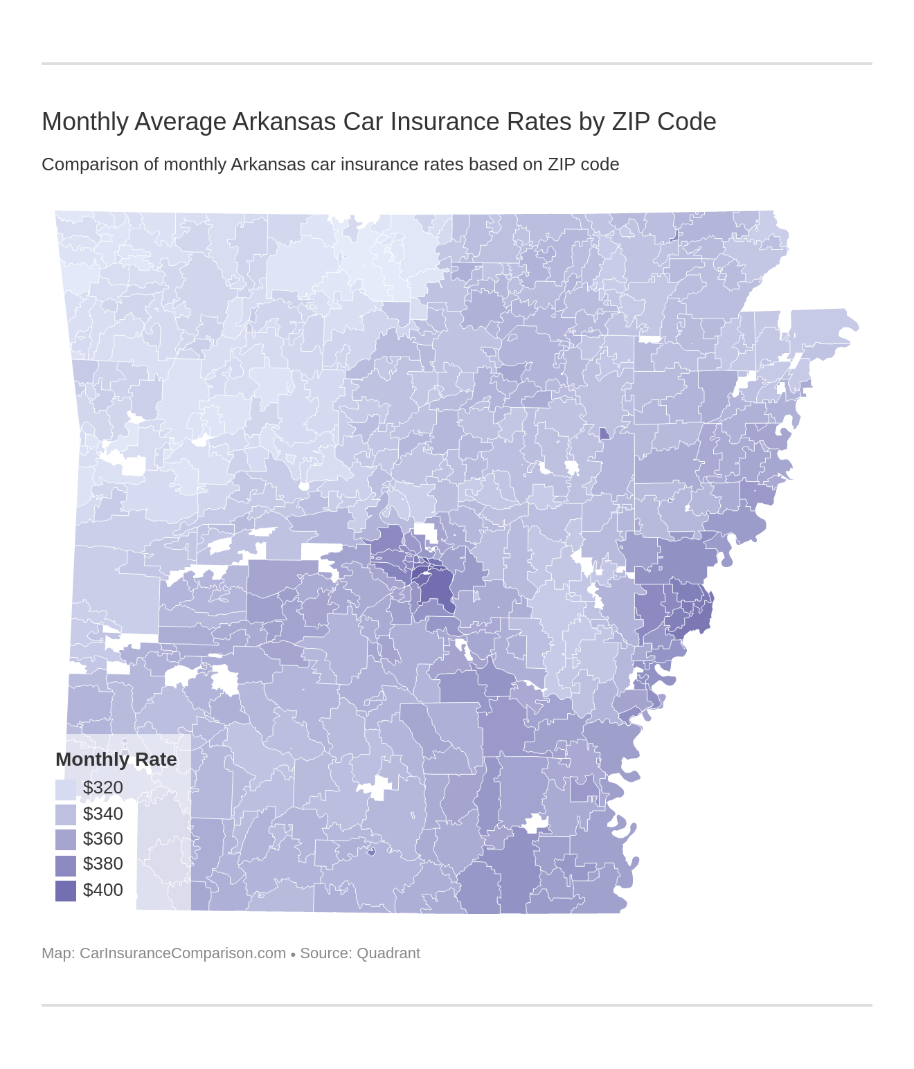 Monthly Average Arkansas Car Insurance Rates by ZIP Code