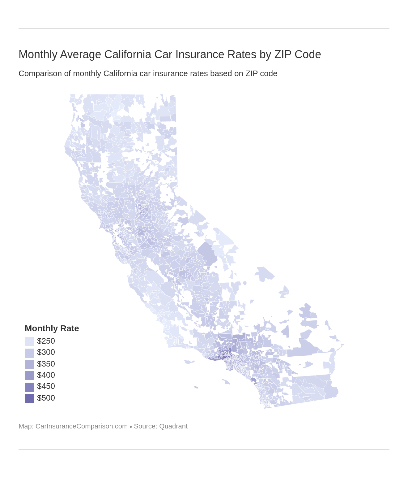 Monthly Average California Car Insurance Rates by ZIP Code