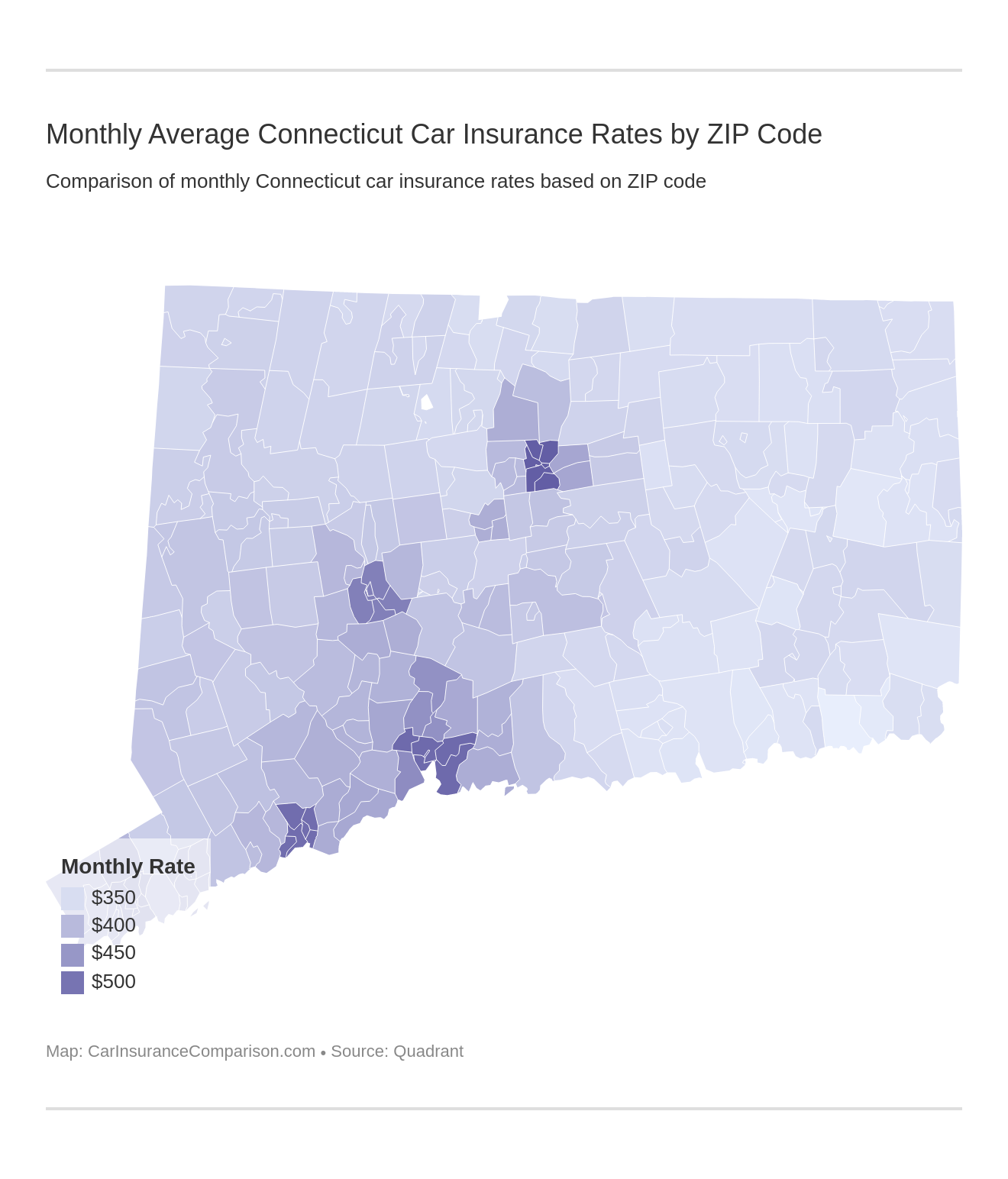 Monthly Average Connecticut Car Insurance Rates by ZIP Code