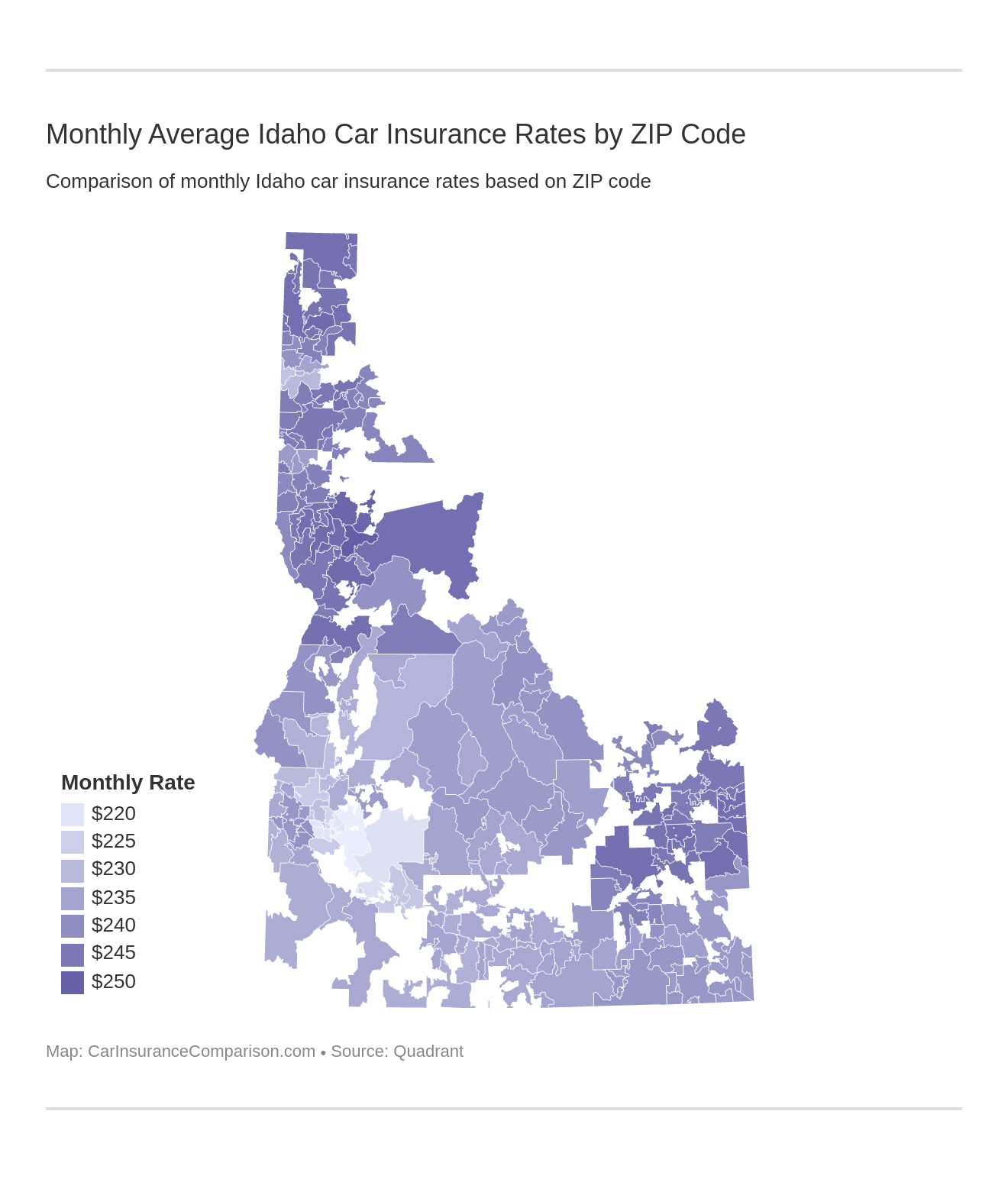 Monthly Average Idaho Car Insurance Rates by ZIP Code