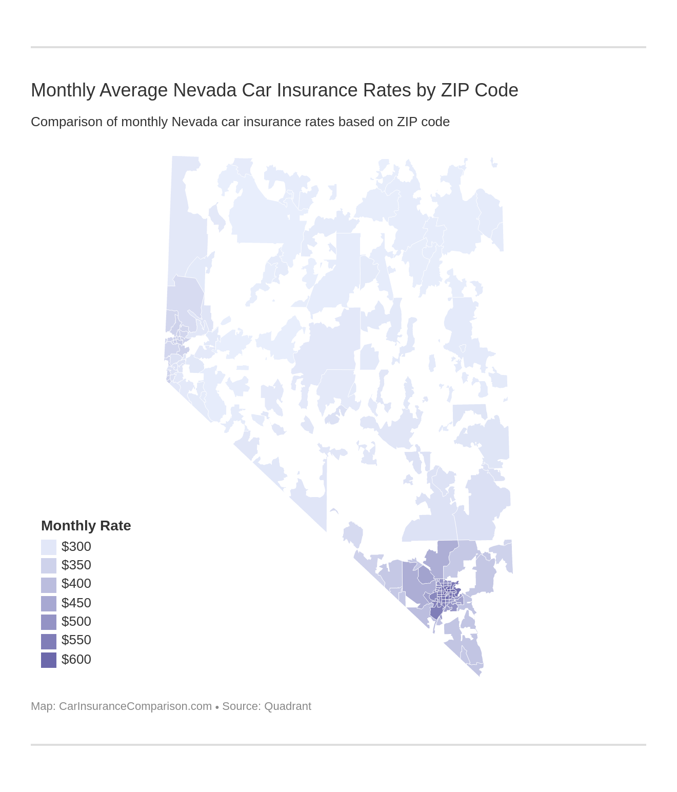 Monthly Average Nevada Car Insurance Rates by ZIP Code
