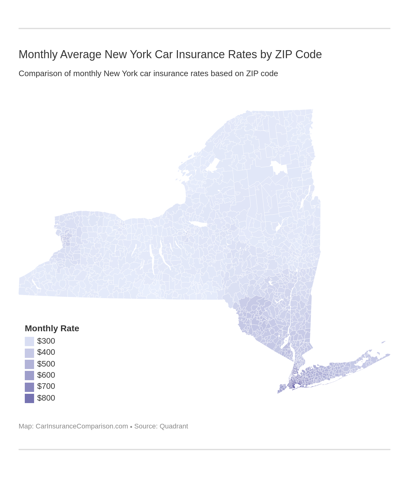 Monthly Average New York Car Insurance Rates by ZIP Code