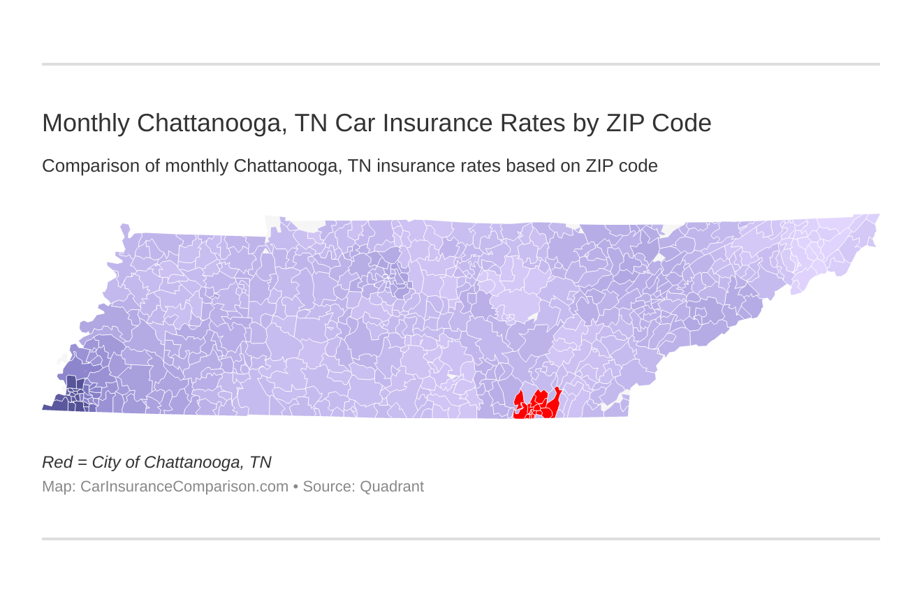 Monthly Chattanooga, TN Car Insurance Rates by ZIP Code