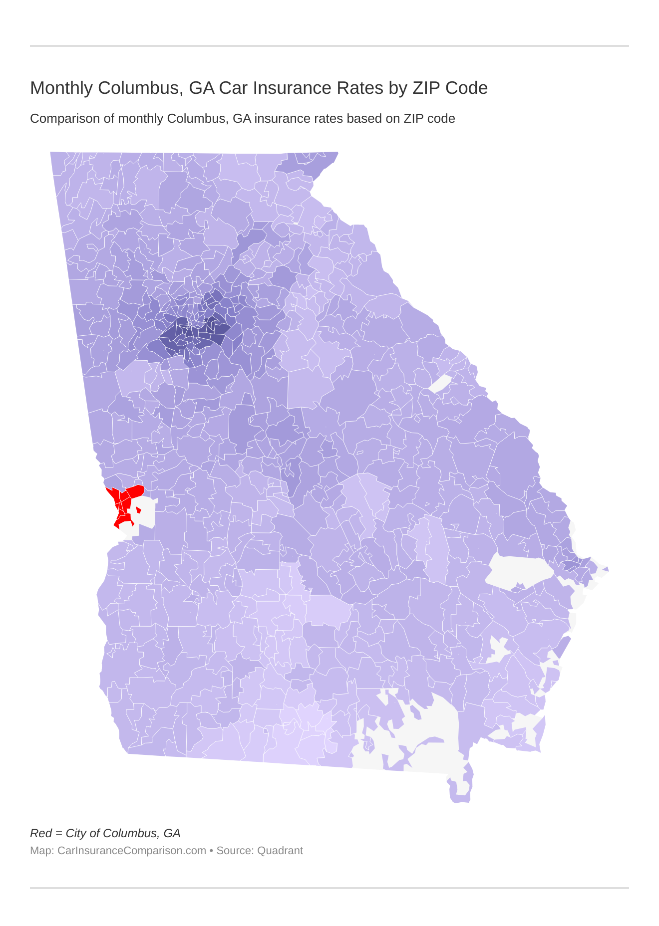 Monthly Columbus, GA Car Insurance Rates by ZIP Code