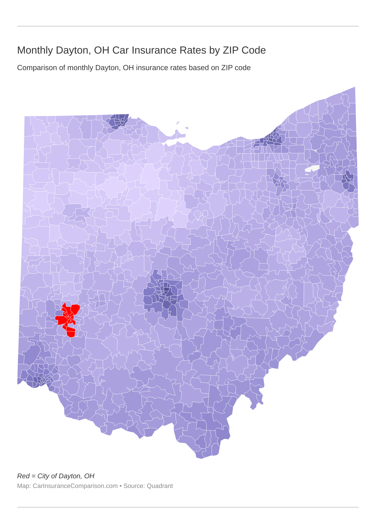 Monthly Dayton, OH Car Insurance Rates by ZIP Code
