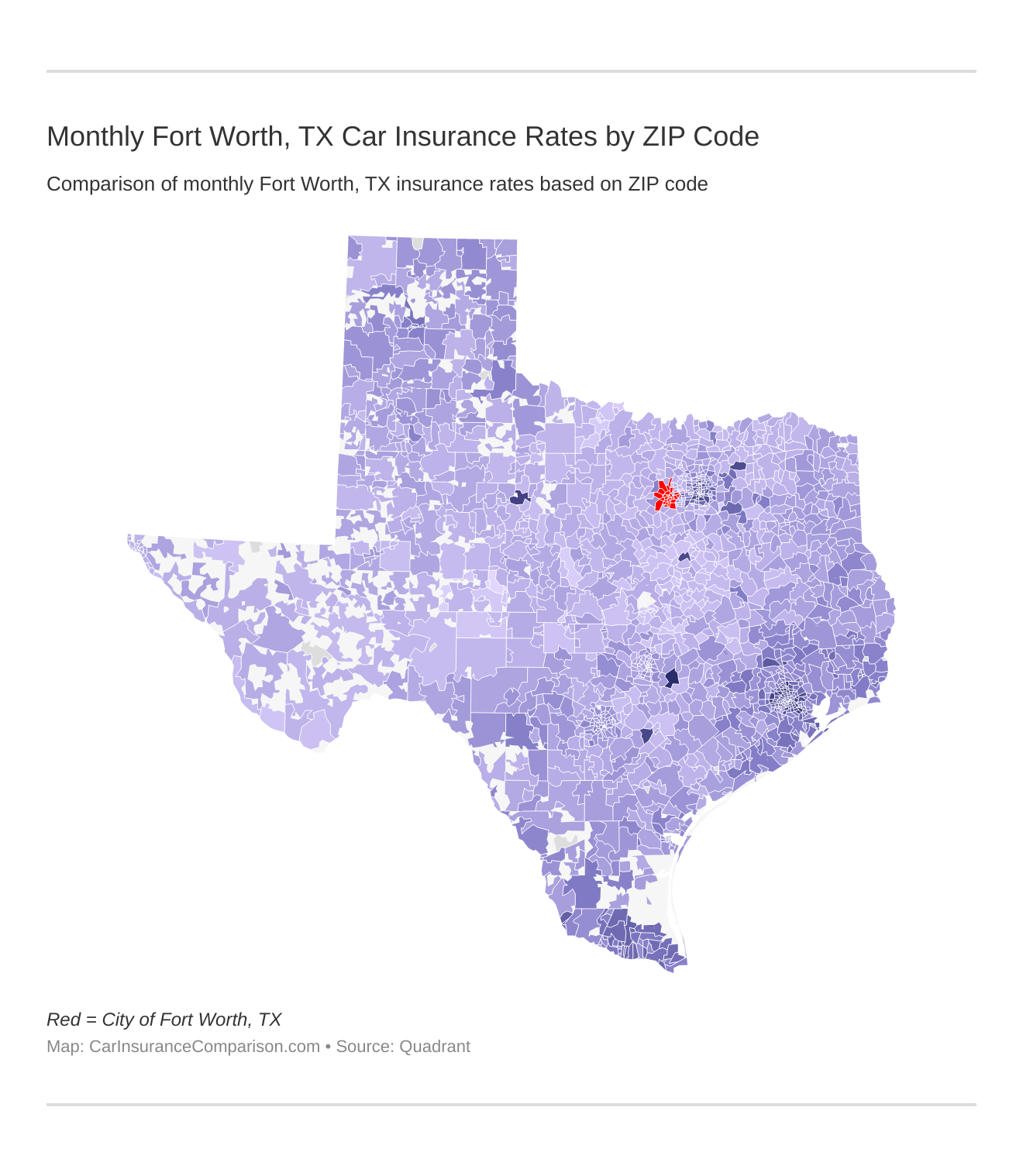 Monthly Fort Worth, TX Car Insurance Rates by ZIP Code
