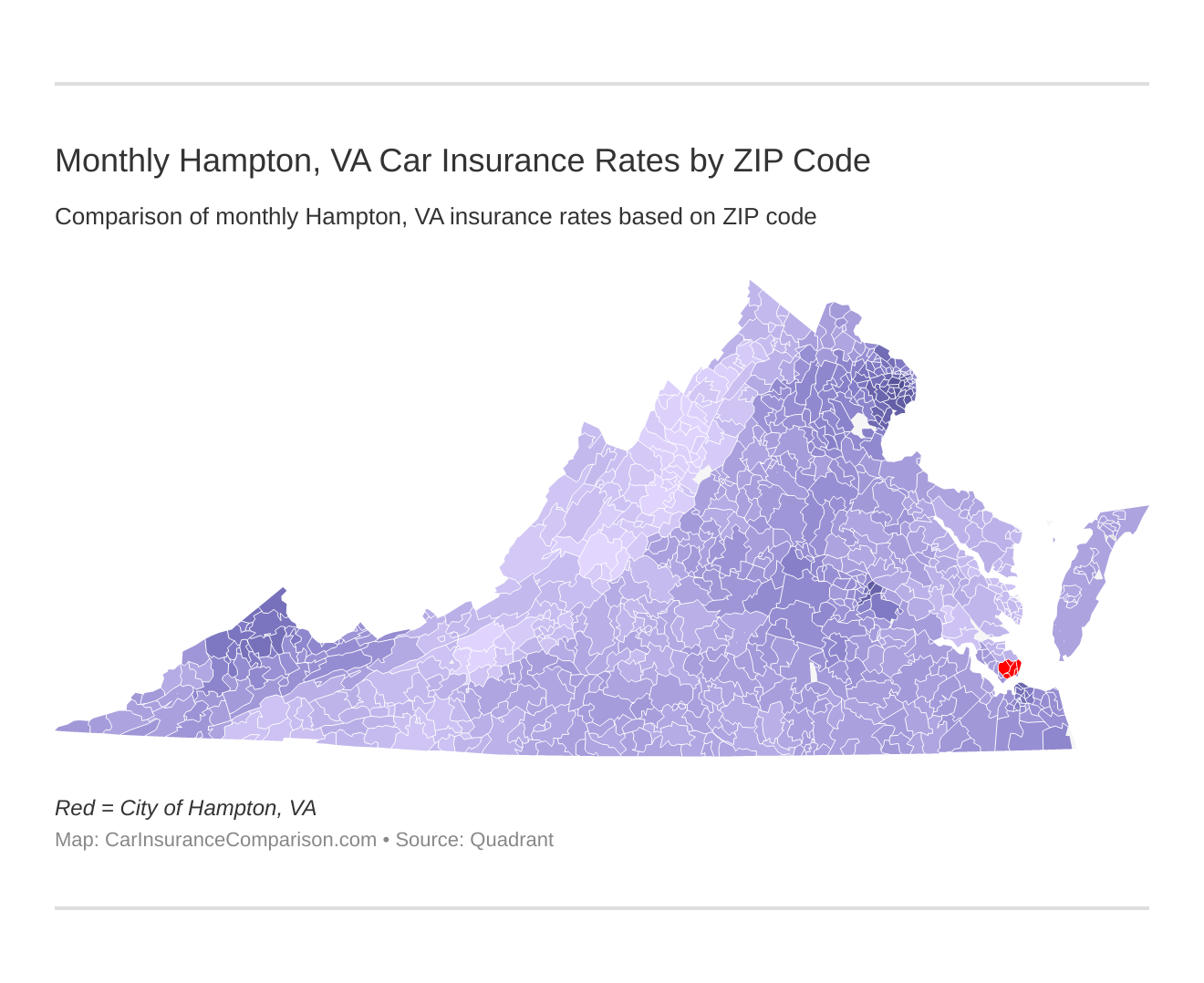Monthly Hampton, VA Car Insurance Rates by ZIP Code