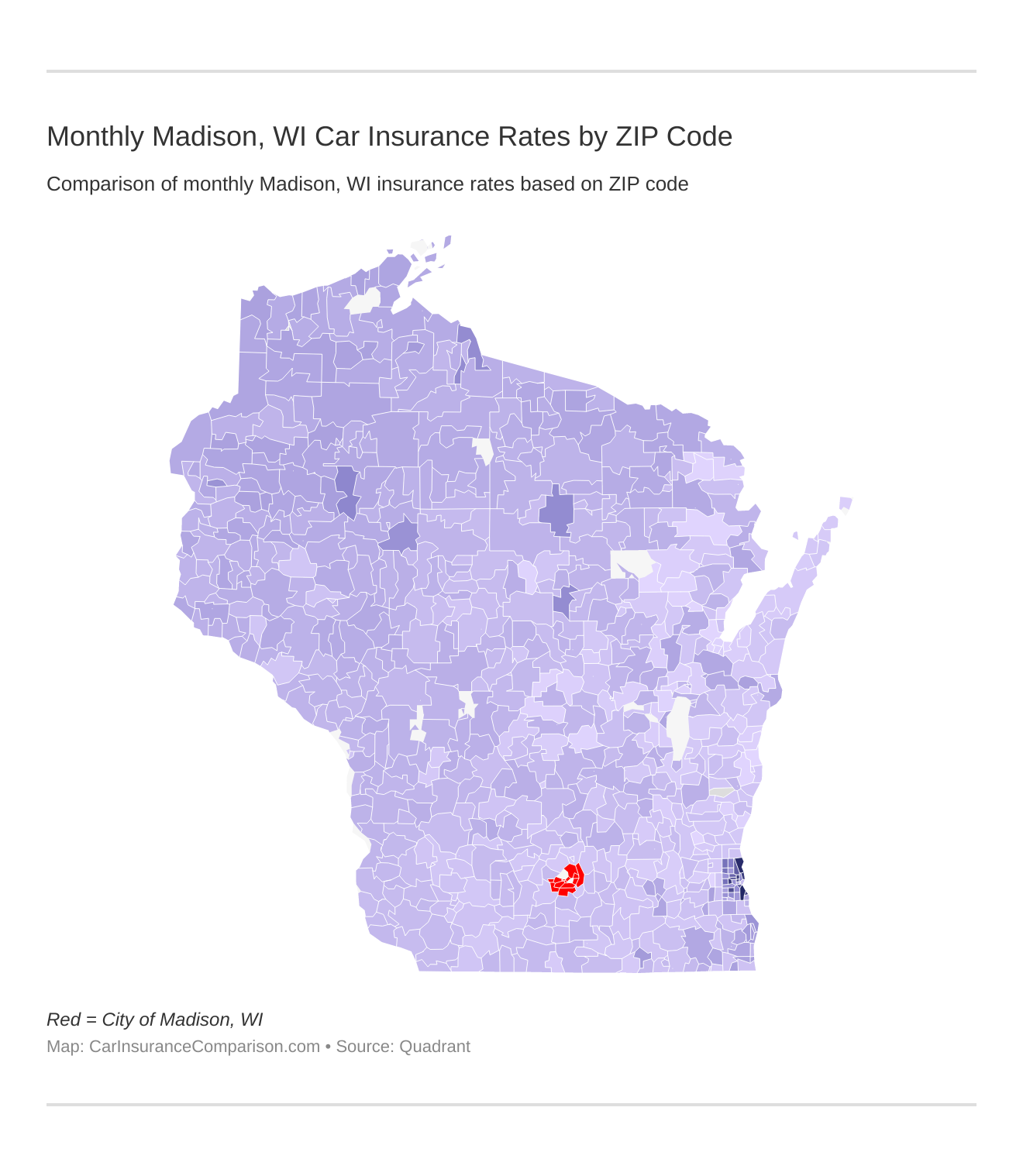 Monthly Madison, WI Car Insurance Rates by ZIP Code