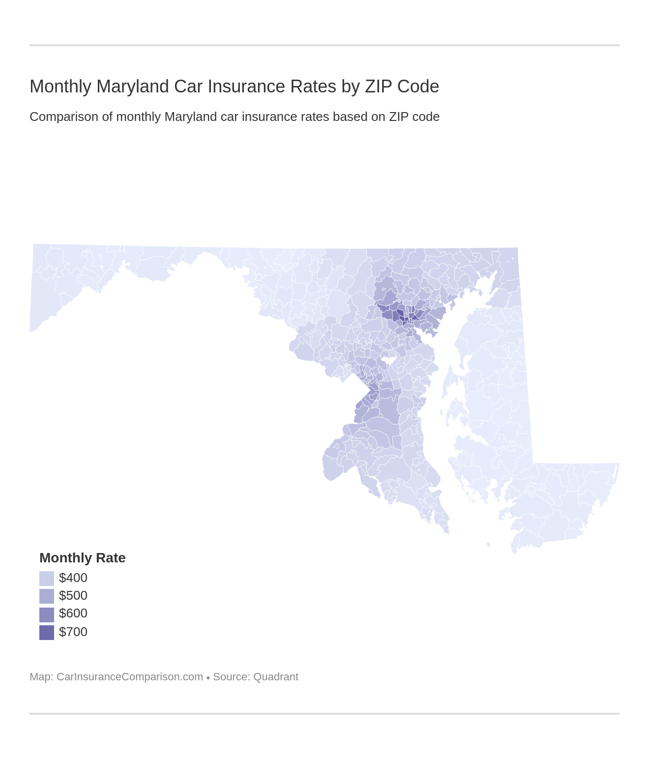 Monthly Maryland Car Insurance Rates by ZIP Code