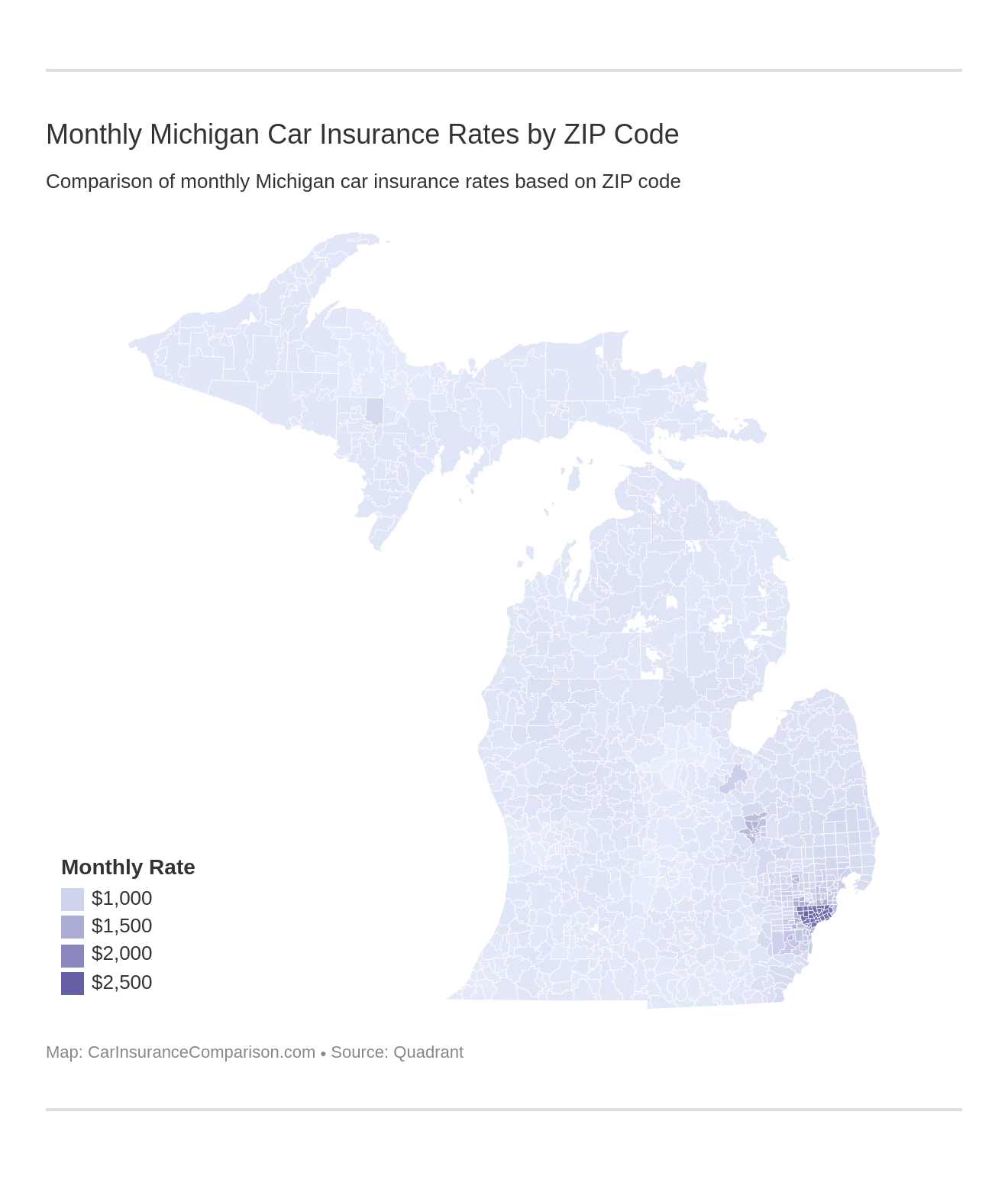 Monthly Michigan Car Insurance Rates by ZIP Code