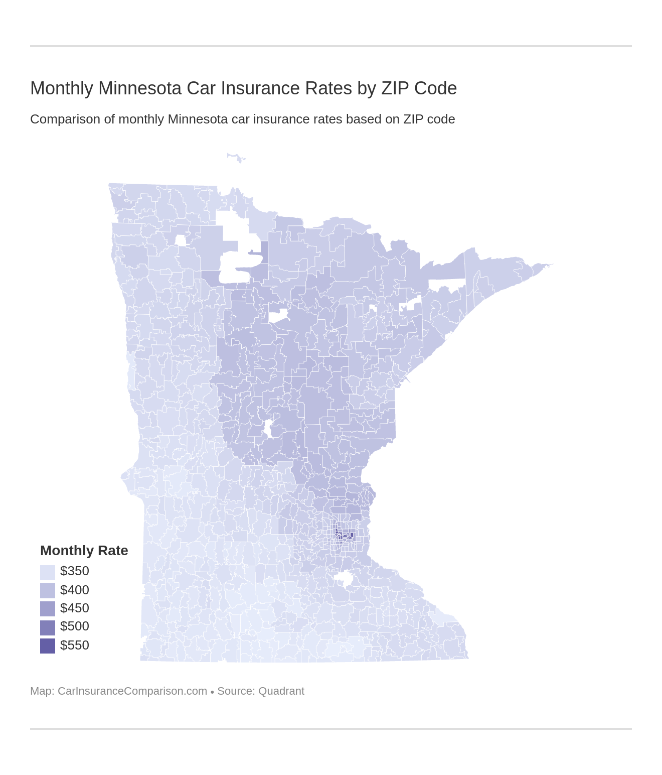 Monthly Minnesota Car Insurance Rates by ZIP Code