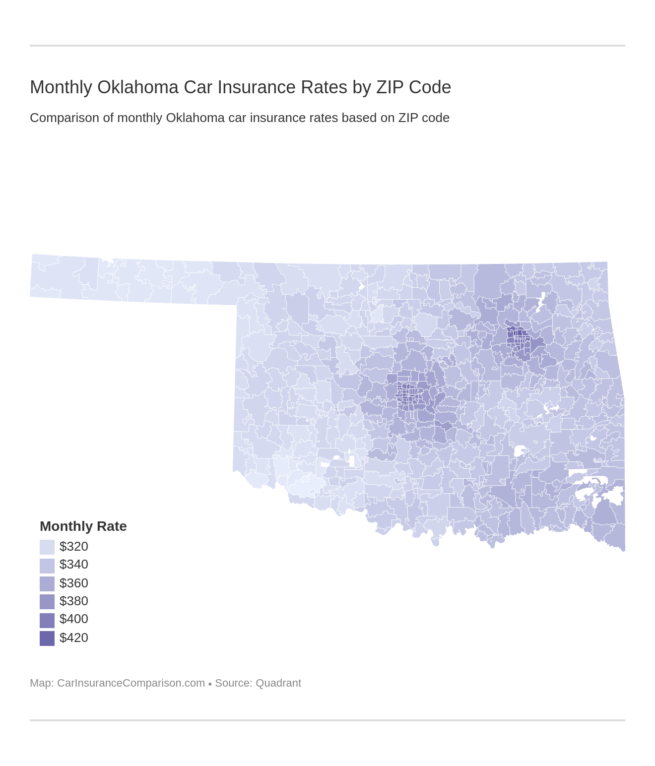 Monthly Oklahoma Car Insurance Rates by ZIP Code