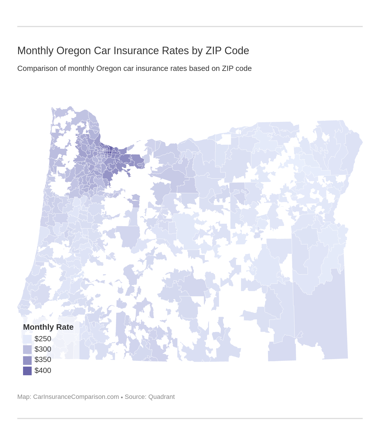 Monthly Oregon Car Insurance Rates by ZIP Code