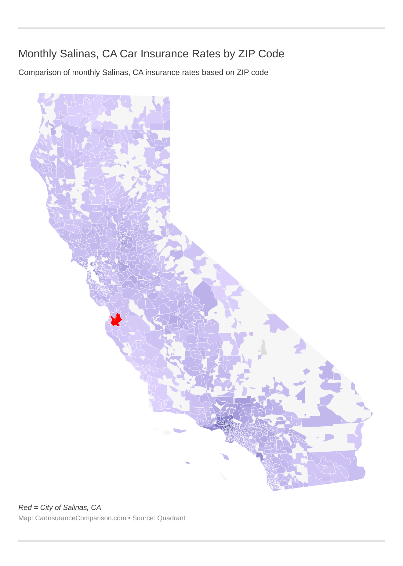 Monthly Salinas, CA Car Insurance Rates by ZIP Code