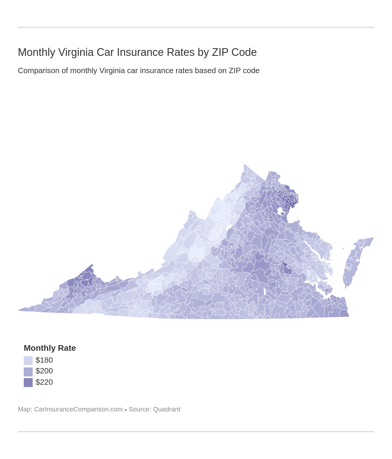 Monthly Virginia Car Insurance Rates by ZIP Code