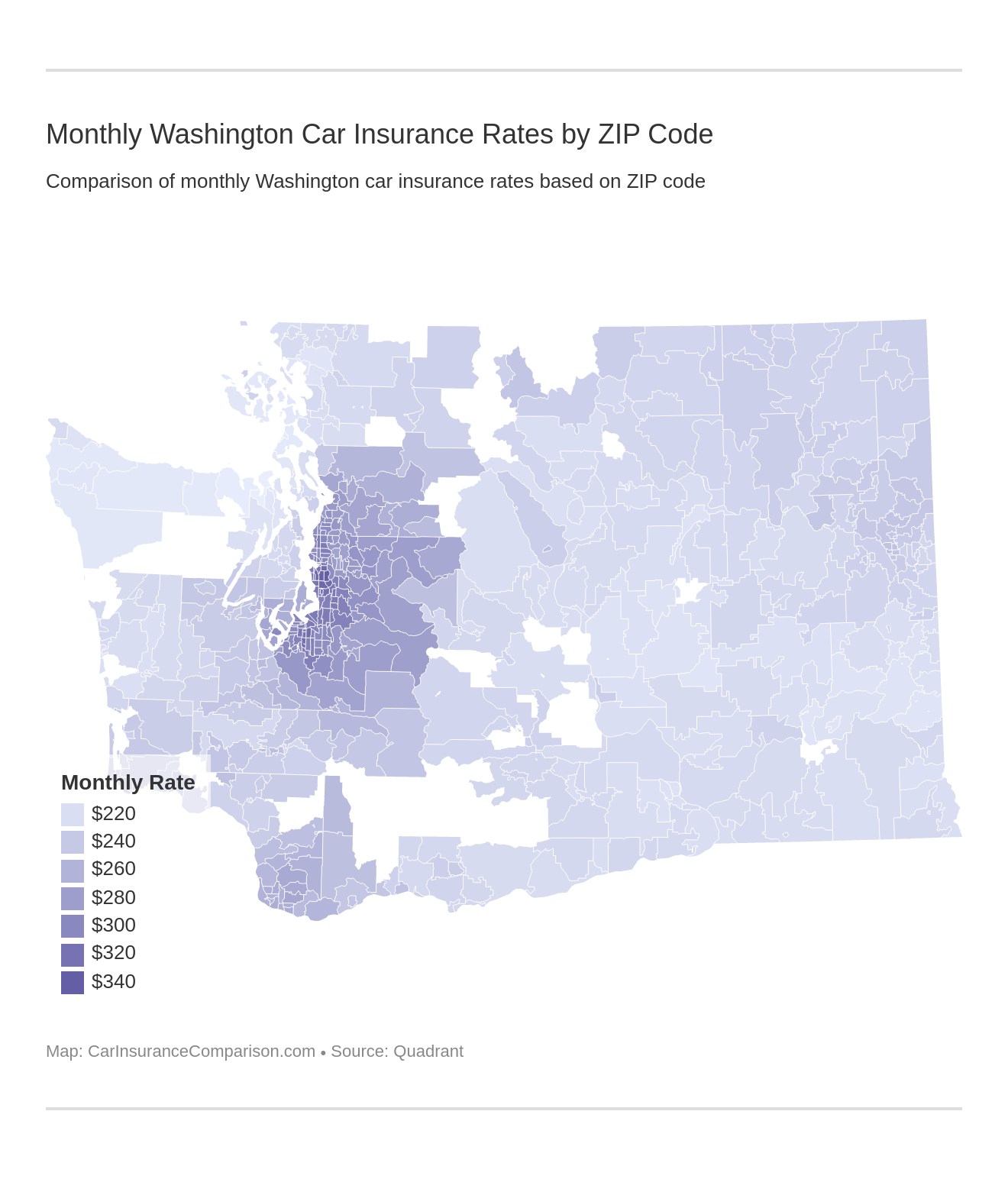 Monthly Washington Car Insurance Rates by ZIP Code